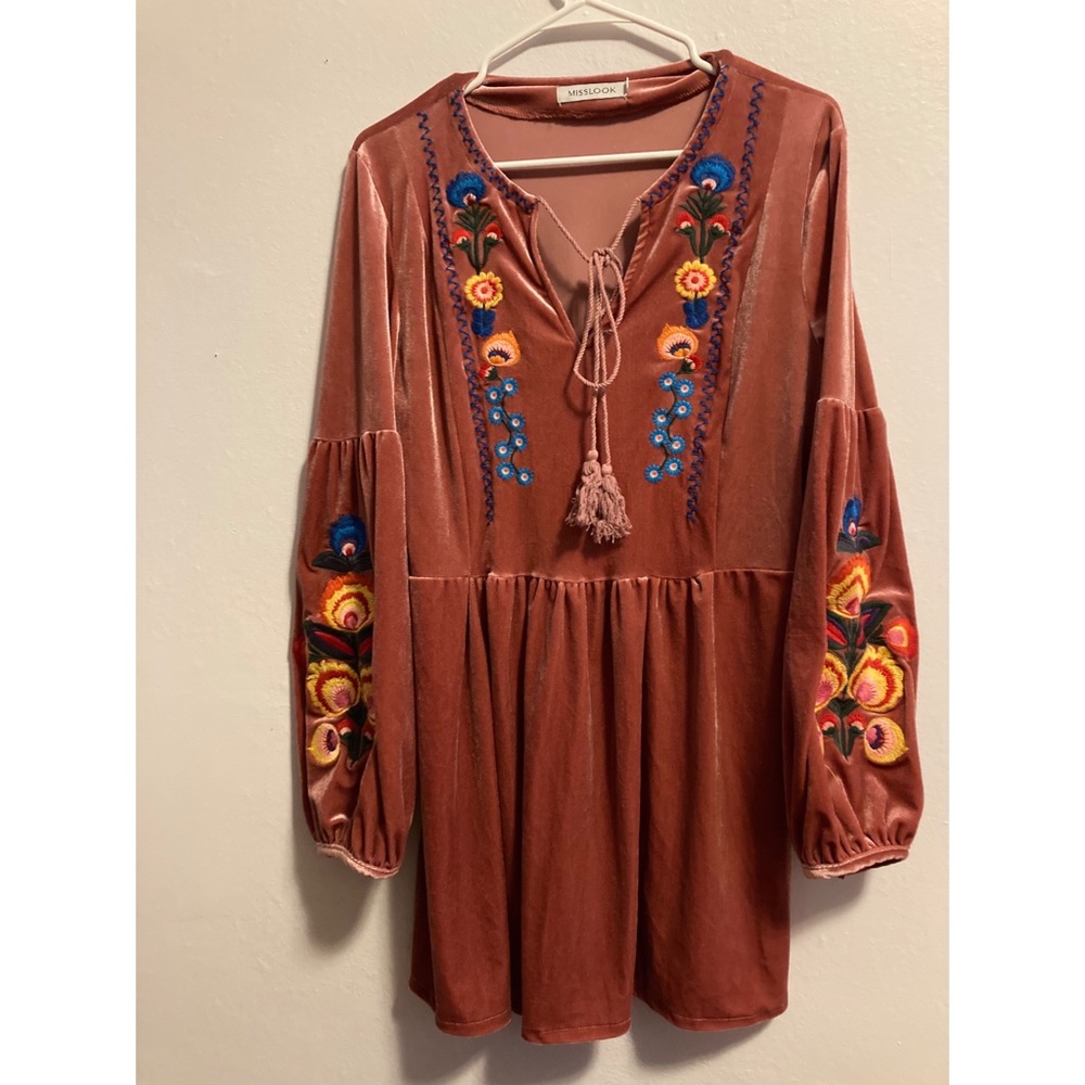 Boho Long Sleeve Embroidered Tunic Dress NWT size XL
